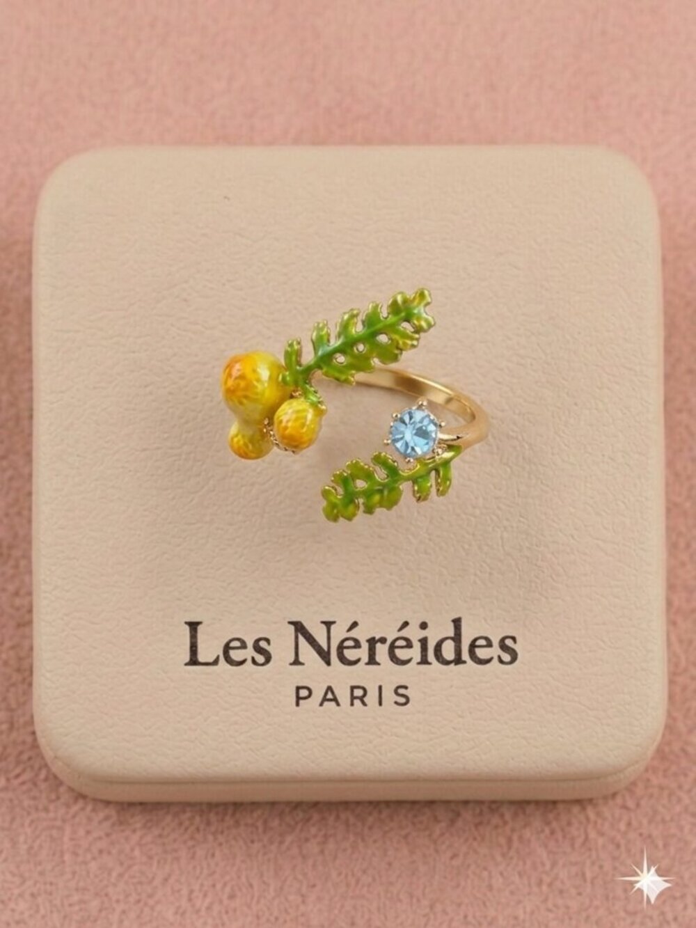 LES NEREIDES Floral Ring Green Gold Crystal Adjustable